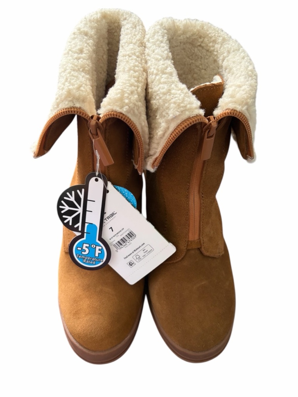 Ozark Trail Wedge Waterproof Winter Boots Faux Fur Cut Front zipper Tan Size 7